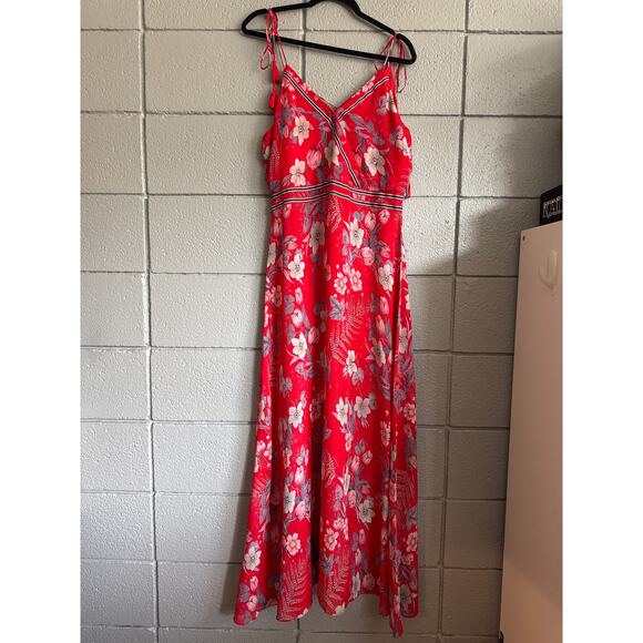 Womens Pia Rossini Virginia Red Tropical Maxi Beach Cover Up Dress size L Resort - Picture 3 of 5